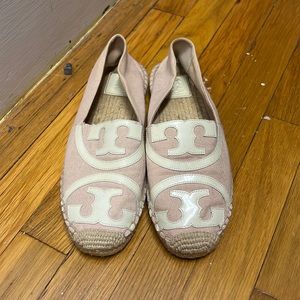 Tory Burch blush pink woven bottom espadrille